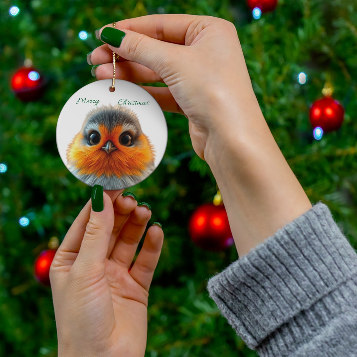 Ceramic Ornament - Bauble with Robin Design