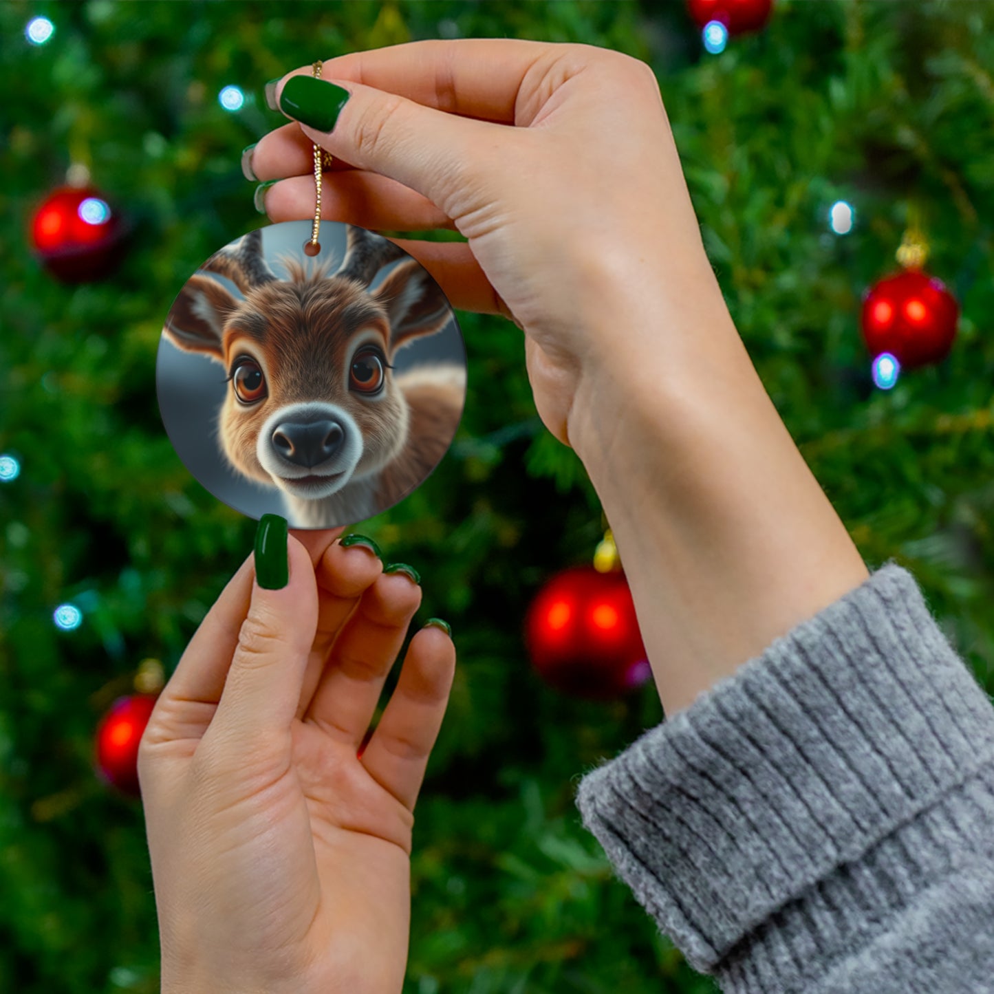 Christmas Ceramic Ornament, Baby Deer Bauble