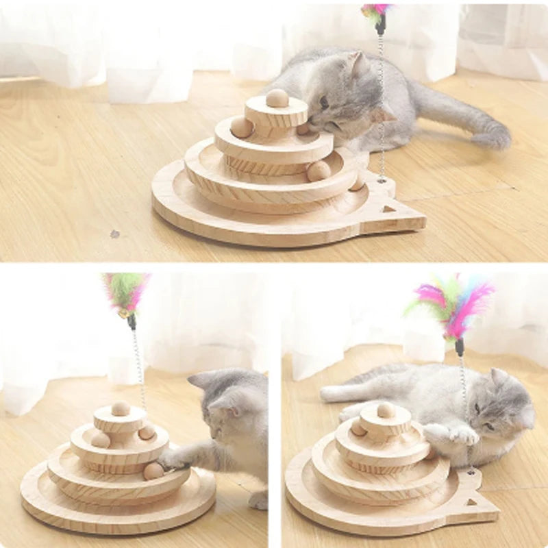 Wooden 2/3 Levels Cat Toy Tower