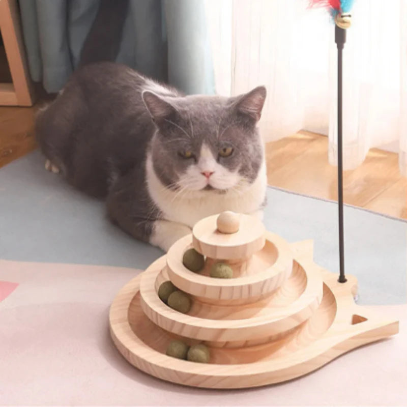 Wooden 2/3 Levels Cat Toy Tower